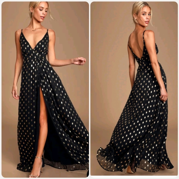 Lulus Dresses & Skirts - Lulu's Galaxy Lights Black and Gold Maxi Dress